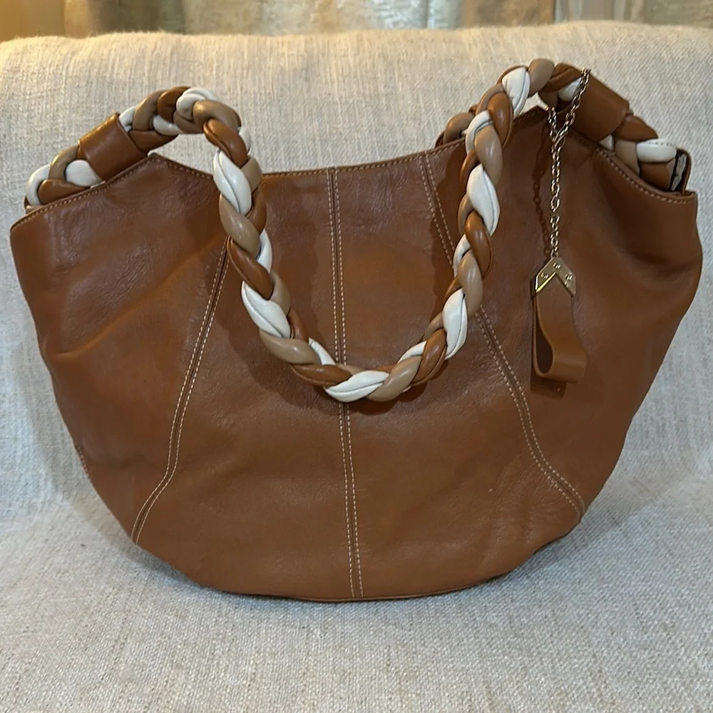 Aqua Madonna Tan and Cream Hobo Bag